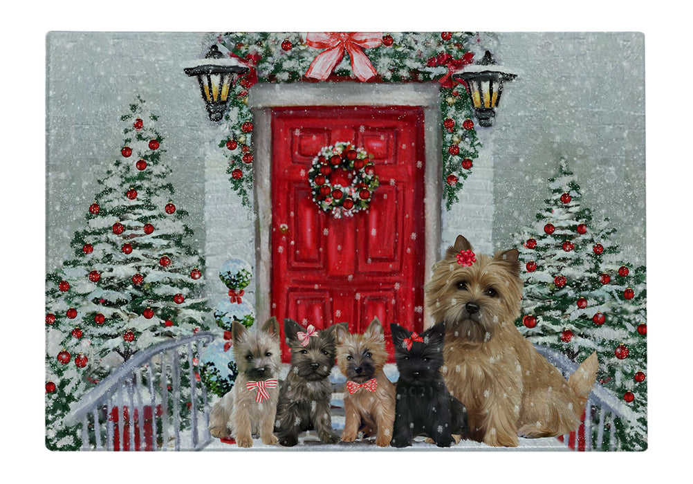 Christmas Holiday Welcome Cairn Terrier Dogs Cutting Board - For Kitchen - Scratch & Stain Resistant - Designed To Stay In Place - Easy To Clean By Hand - Perfect for Chopping Meats, Vegetables