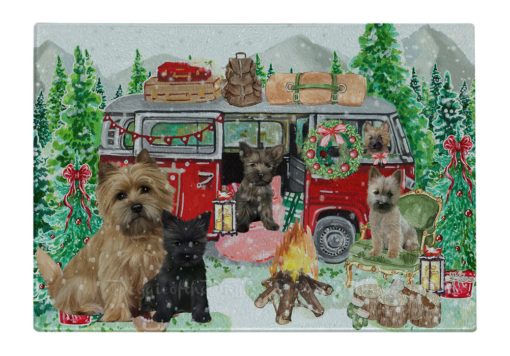 Christmas Time Camping with Cairn Terrier Dogs Cutting Board - For Kitchen - Scratch & Stain Resistant - Designed To Stay In Place - Easy To Clean By Hand - Perfect for Chopping Meats, Vegetables
