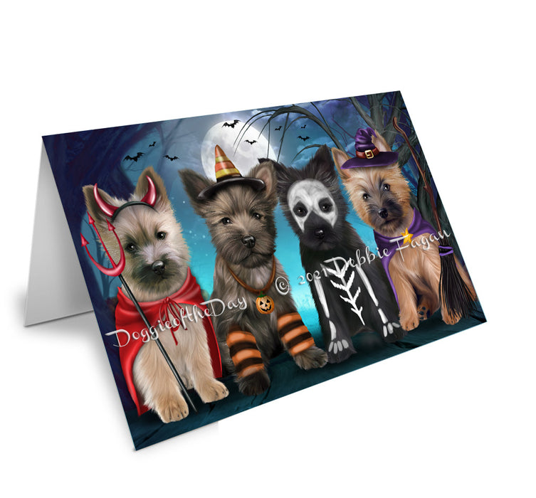 Happy Halloween Trick or Treat Cairn Terrier Dogs Handmade Artwork Assorted Pets Greeting Cards and Note Cards with Envelopes for All Occasions and Holiday Seasons GCD76733