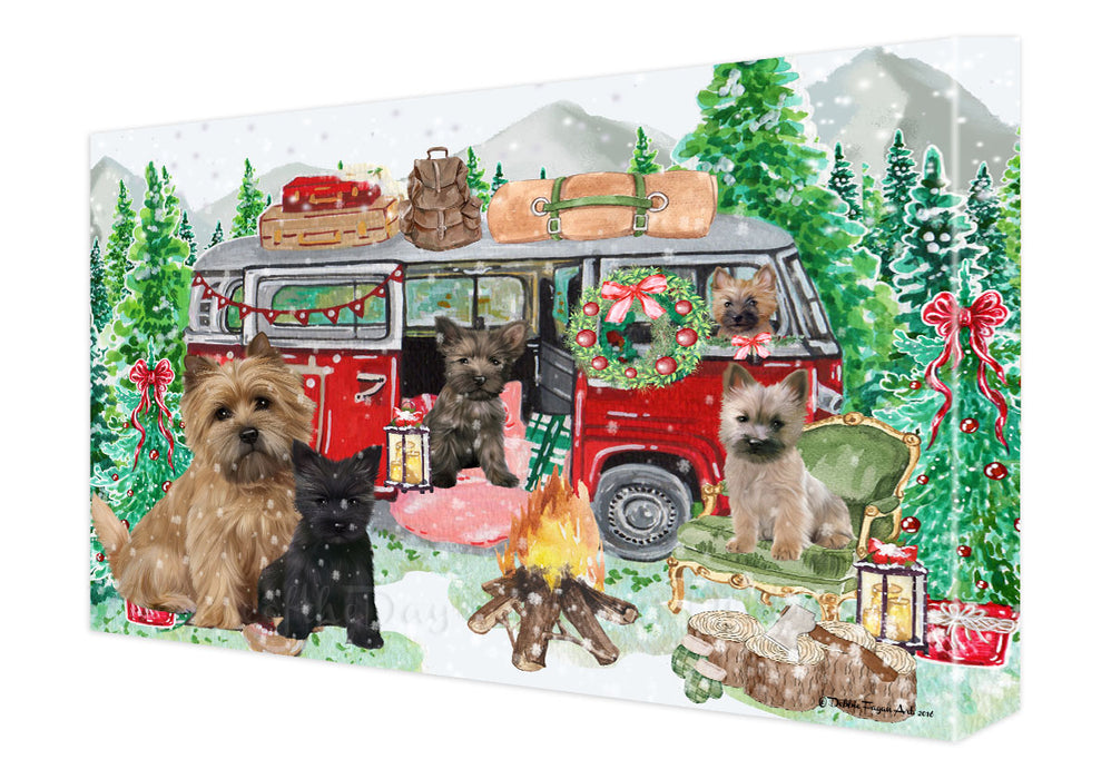 Christmas Time Camping with Cairn Terrier Dogs Canvas Wall Art - Premium Quality Ready to Hang Room Decor Wall Art Canvas - Unique Animal Printed Digital Painting for Decoration