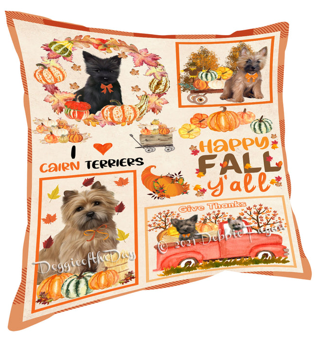 Happy Fall Y'all Pumpkin Cairn Terrier Dogs Pillow with Top Quality High-Resolution Images - Ultra Soft Pet Pillows for Sleeping - Reversible & Comfort - Ideal Gift for Dog Lover - Cushion for Sofa Couch Bed - 100% Polyester