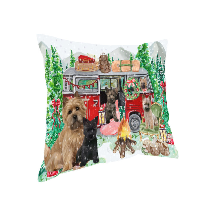Christmas Time Camping with Cairn Terrier Dogs Pillow with Top Quality High-Resolution Images - Ultra Soft Pet Pillows for Sleeping - Reversible & Comfort - Ideal Gift for Dog Lover - Cushion for Sofa Couch Bed - 100% Polyester
