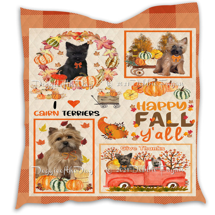 Happy Fall Y'all Pumpkin Cairn Terrier Dogs Quilt Bed Coverlet Bedspread - Pets Comforter Unique One-side Animal Printing - Soft Lightweight Durable Washable Polyester Quilt
