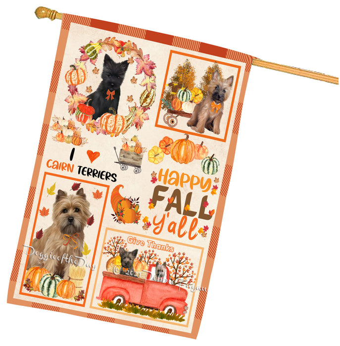 Happy Fall Y'all Pumpkin Cairn Terrier Dogs House Flag Outdoor Decorative Double Sided Pet Portrait Weather Resistant Premium Quality Animal Printed Home Decorative Flags 100% Polyester