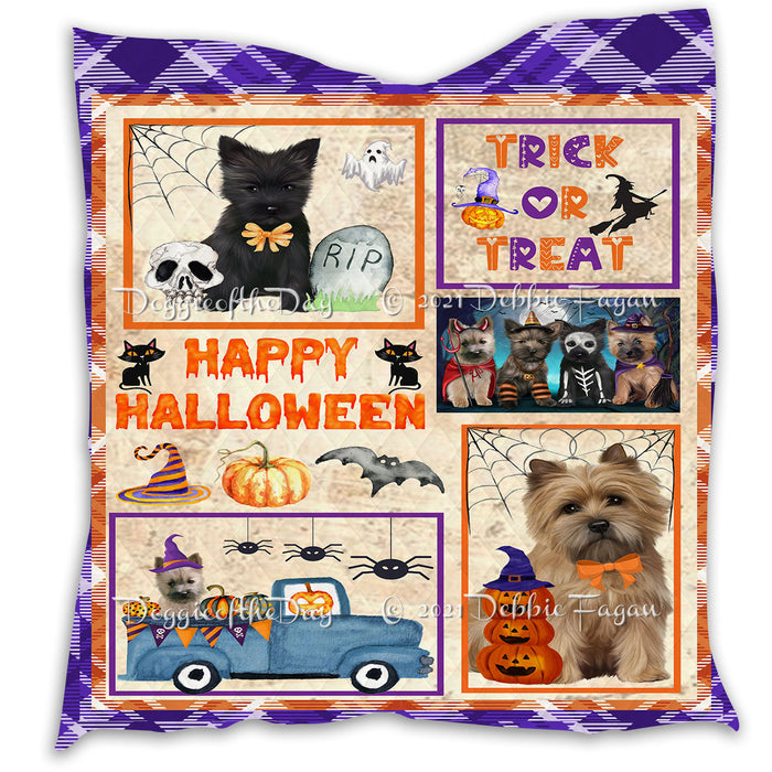 Happy Halloween Trick or Treat Pumpkin Cairn Terrier Dogs Lightweight Soft Bedspread Coverlet Bedding Quilt QUILT60826