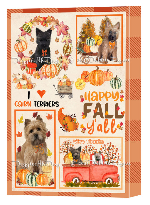 Happy Fall Y'all Pumpkin Cairn Terrier Dogs Canvas Wall Art - Premium Quality Ready to Hang Room Decor Wall Art Canvas - Unique Animal Printed Digital Painting for Decoration