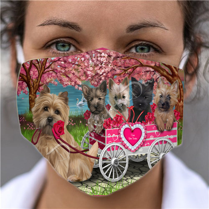 I Love Cairn Terrier Dogs in a Cart Face Mask FM48132