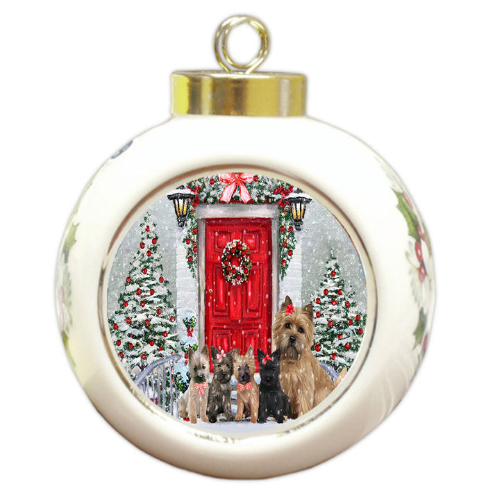 Christmas Holiday Welcome Cairn Terrier Dogs Round Ball Christmas Ornament Pet Decorative Hanging Ornaments for Christmas X-mas Tree Decorations - 3" Round Ceramic Ornament