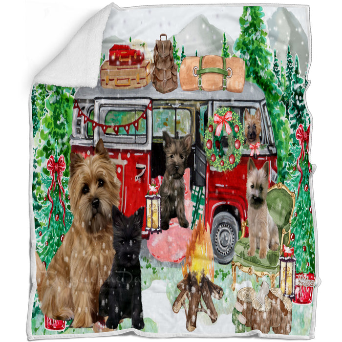 Christmas Time Camping with Cairn Terrier Dogs Blanket - Lightweight Soft Cozy and Durable Bed Blanket - Animal Theme Fuzzy Blanket for Sofa Couch