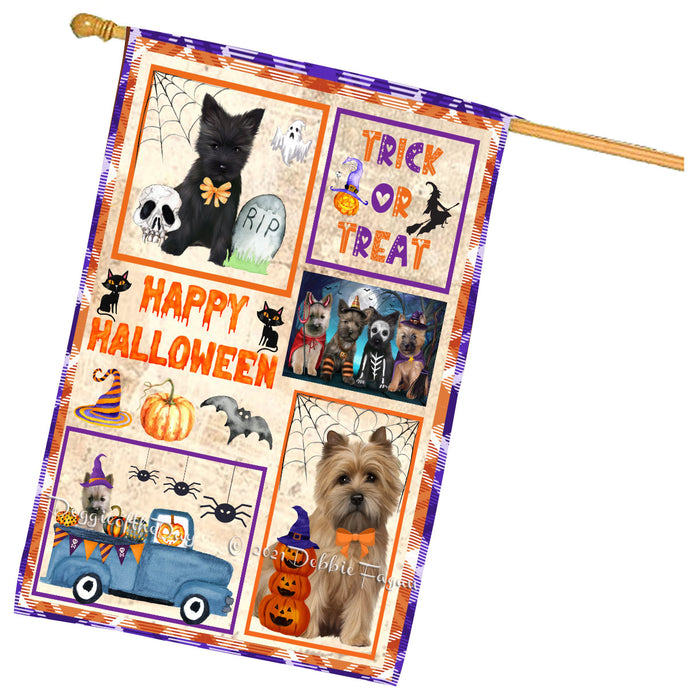 Happy Halloween Trick or Treat Cairn Terrier Dogs House Flag Outdoor Decorative Double Sided Pet Portrait Weather Resistant Premium Quality Animal Printed Home Decorative Flags 100% Polyester