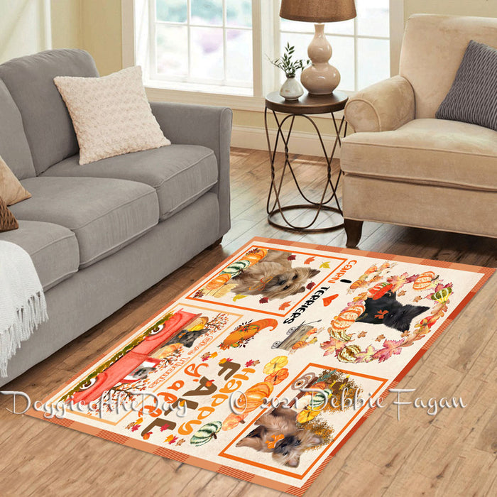 Happy Fall Y'all Pumpkin Cairn Terrier Dogs Polyester Living Room Carpet Area Rug ARUG66747