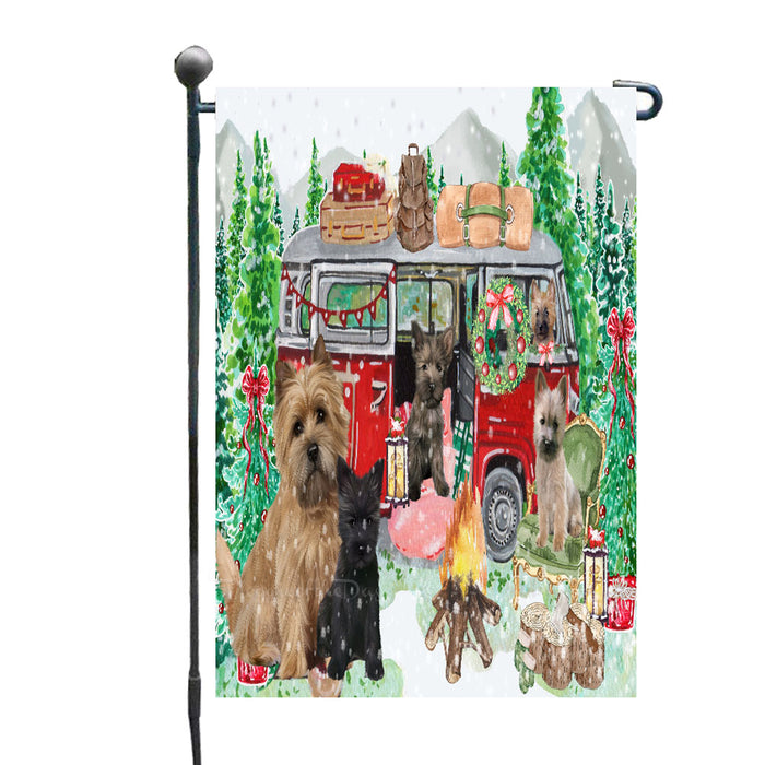 Christmas Time Camping with Cairn Terrier Dogs Garden Flags- Outdoor Double Sided Garden Yard Porch Lawn Spring Decorative Vertical Home Flags 12 1/2"w x 18"h