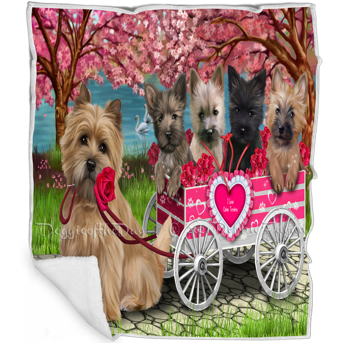 I Love Cairn Terrier Dogs in a Cart Art Portrait Print Woven Throw Sherpa Plush Fleece Blanket