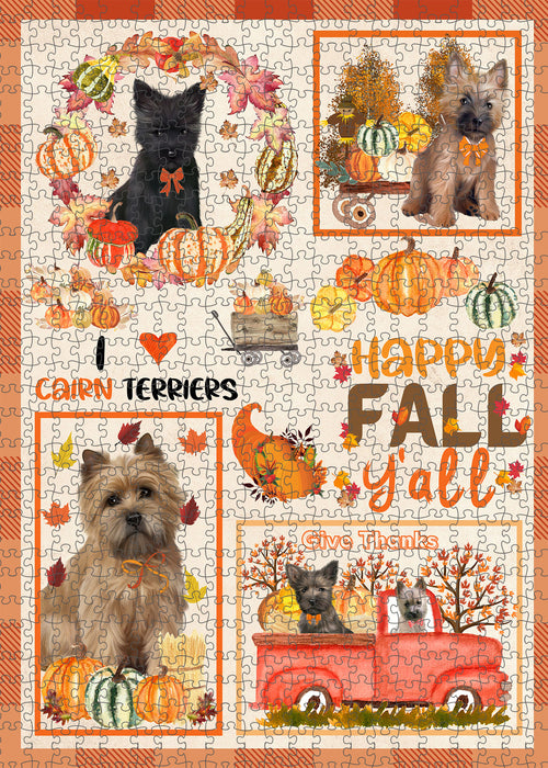 Happy Fall Y'all Pumpkin Cairn Terrier Dogs Portrait Jigsaw Puzzle for Adults Animal Interlocking Puzzle Game Unique Gift for Dog Lover's with Metal Tin Box