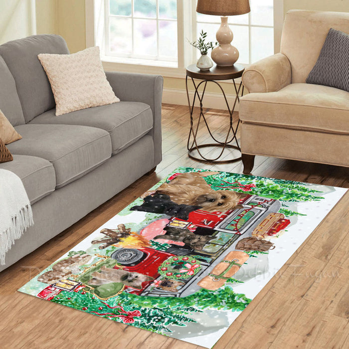 Christmas Time Camping with Cairn Terrier Dogs Area Rug - Ultra Soft Cute Pet Printed Unique Style Floor Living Room Carpet Decorative Rug for Indoor Gift for Pet Lovers