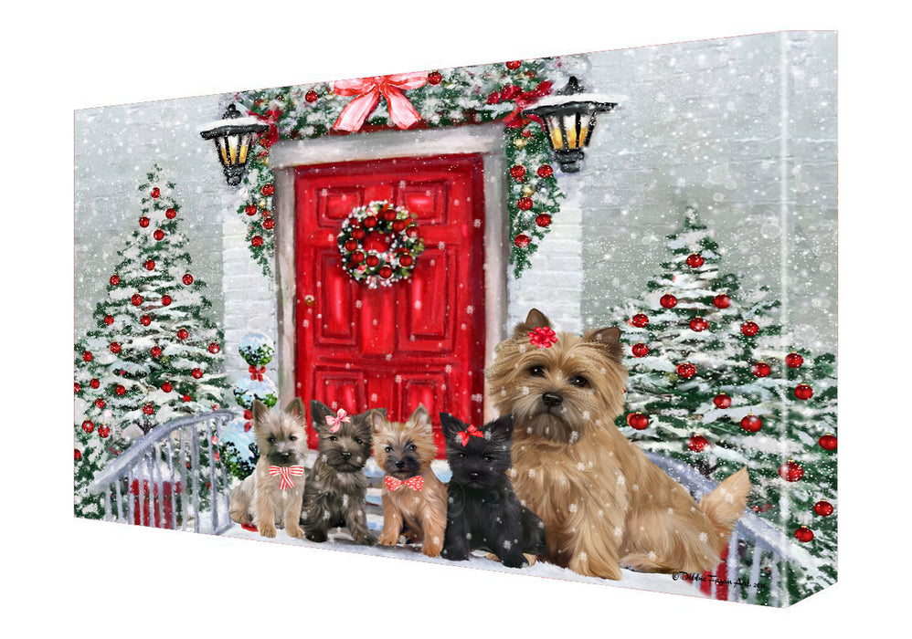 Christmas Holiday Welcome Cairn Terrier Dogs Canvas Wall Art - Premium Quality Ready to Hang Room Decor Wall Art Canvas - Unique Animal Printed Digital Painting for Decoration