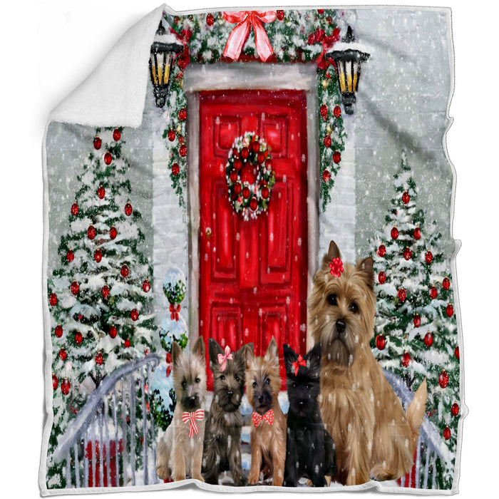 Christmas Holiday Welcome Cairn Terrier Dogs Blanket - Lightweight Soft Cozy and Durable Bed Blanket - Animal Theme Fuzzy Blanket for Sofa Couch