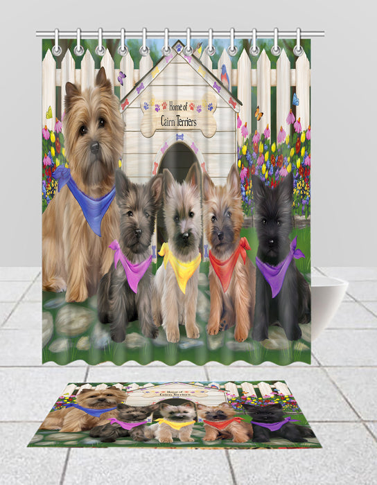 Spring Dog House Cairn Terrier Dogs Bath Mat and Shower Curtain Combo