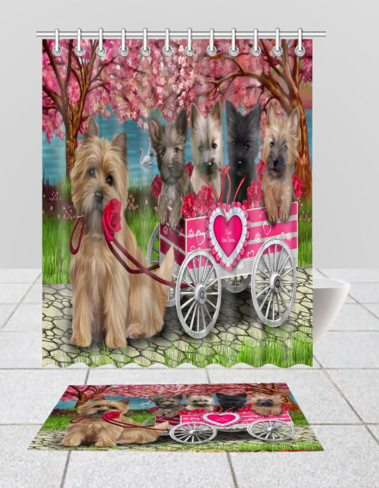 I Love Cairn Terrier Dogs in a Cart Bath Mat and Shower Curtain Combo