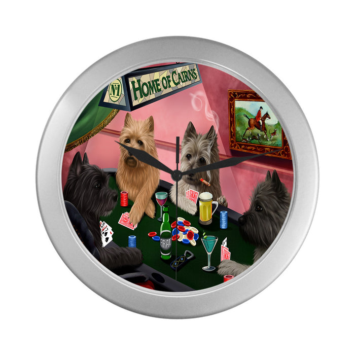 Home of Cairn Terrier Dogs Playing Poker Silver Wall Clocks