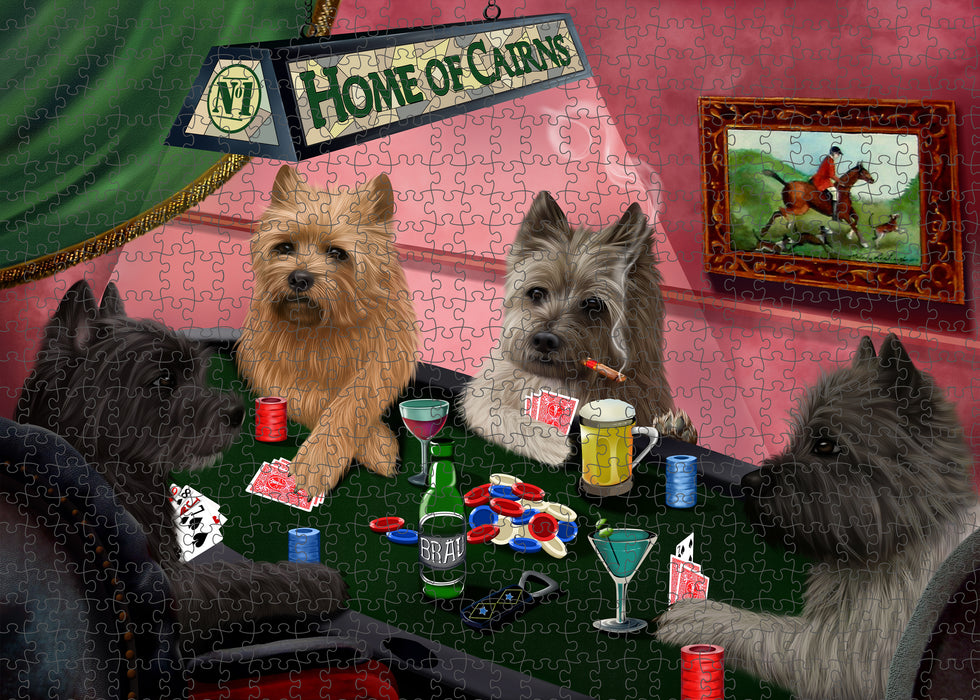 Home of Poker Playing Cairn Terrier Dogs Portrait Jigsaw Puzzle for Adults Animal Interlocking Puzzle Game Unique Gift for Dog Lover's with Metal Tin Box