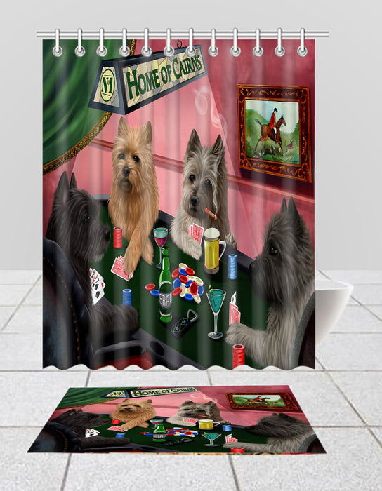 Home of  Cairn Terrier Dogs Playing Poker Bath Mat and Shower Curtain Combo