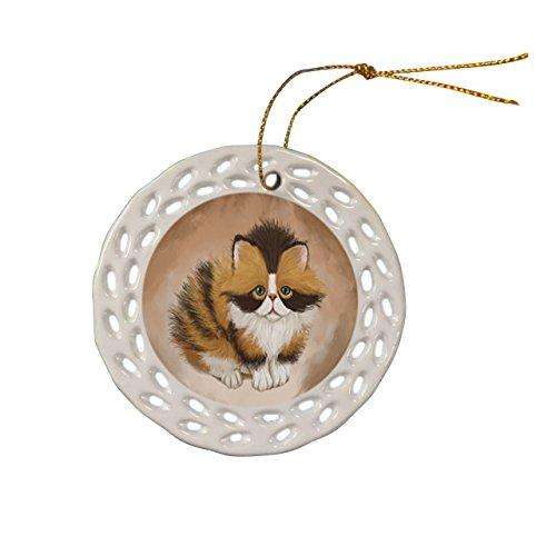 Calico Cat Christmas Doily Ceramic Ornament