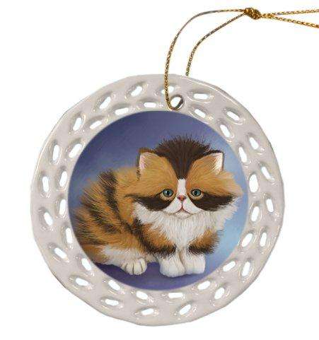 Calico Cat Christmas Doily Ceramic Ornament