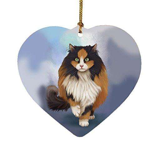 Calico Cat Heart Christmas Ornament