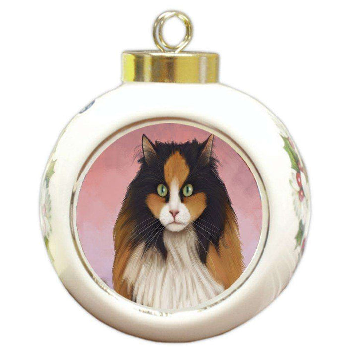 Calico Cat Round Ball Christmas Ornament