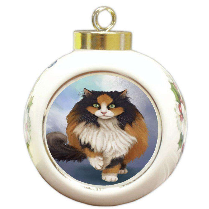 Calico Cat Round Ceramic Ball Christmas Ornament