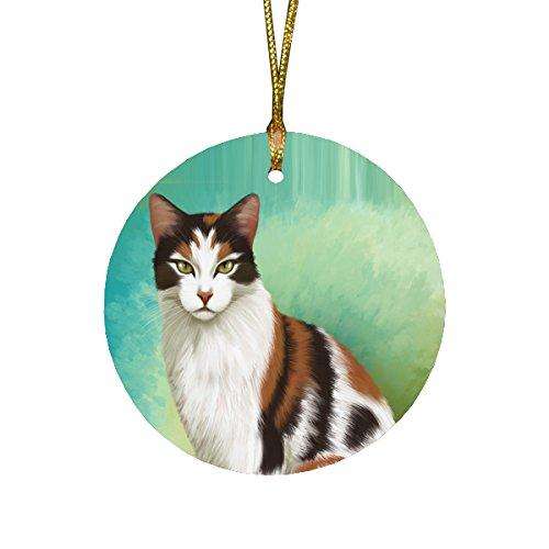 Calico Cat Round Christmas Ornament