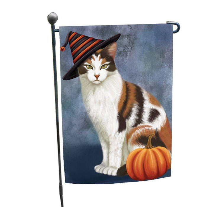 Calico Cat Wearing Witch Hat with Pumpkin Garden Flag