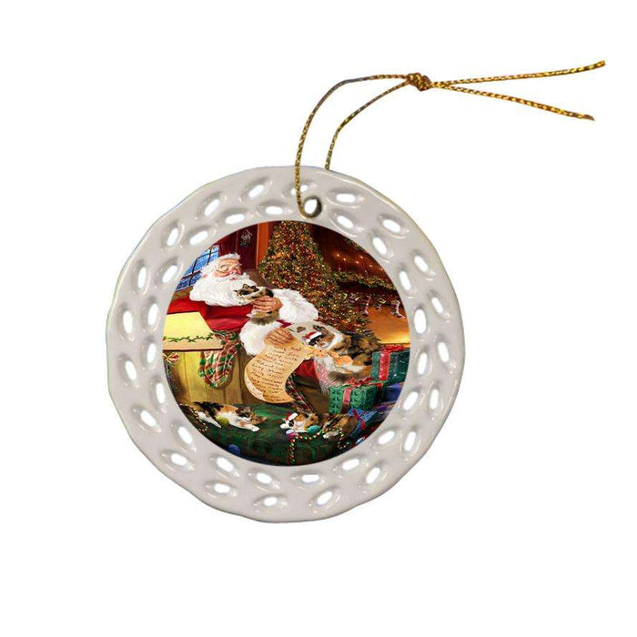 Calico Cats and Kittens Sleeping with Santa  Ceramic Doily Ornament DPOR54513