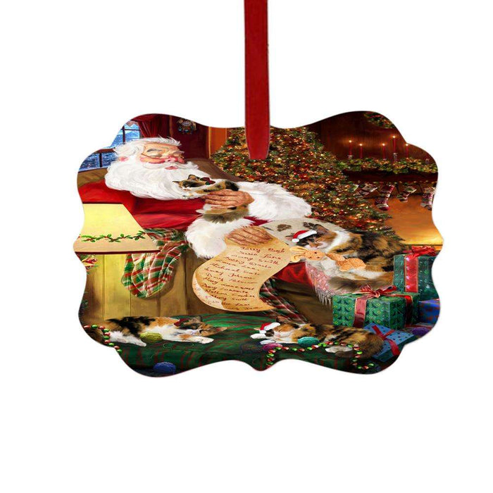 Calico Cats and Kittens Sleeping with Santa Double-Sided Photo Benelux Christmas Ornament LOR49266
