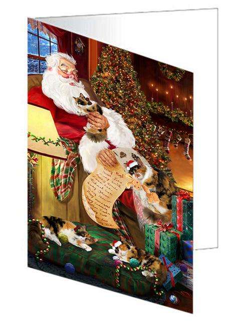 Calico Cats and Kittens Sleeping with Santa  Handmade Artwork Assorted Pets Greeting Cards and Note Cards with Envelopes for All Occasions and Holiday Seasons GCD67568