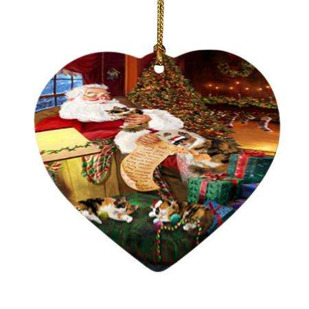 Calico Cats and Kittens Sleeping with Santa  Heart Christmas Ornament HPOR54513