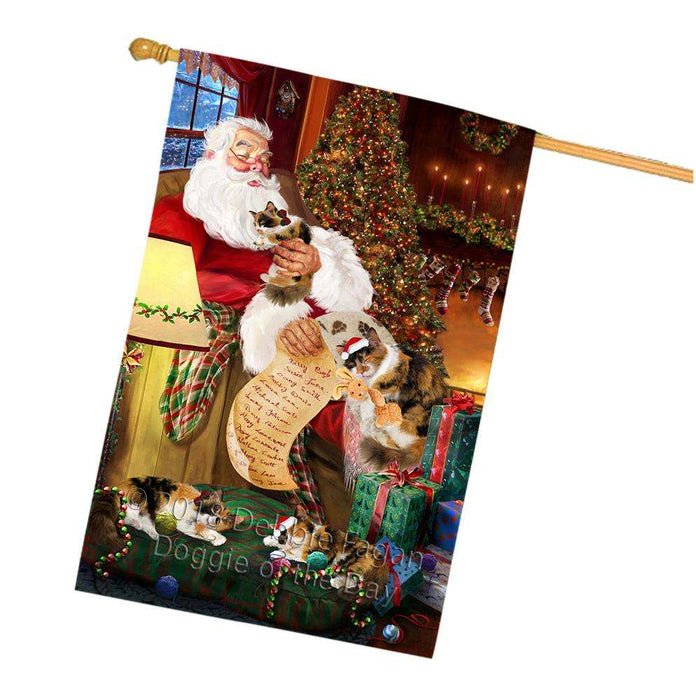 Calico Cats and Kittens Sleeping with Santa  House Flag FLG54711