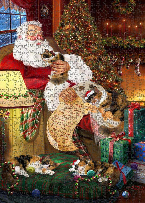 Calico Cats and Kittens Sleeping with Santa Puzzle with Photo Tin PUZL85208