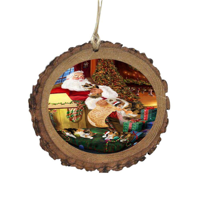 Calico Cats and Kittens Sleeping with Santa Wooden Christmas Ornament WOR49266