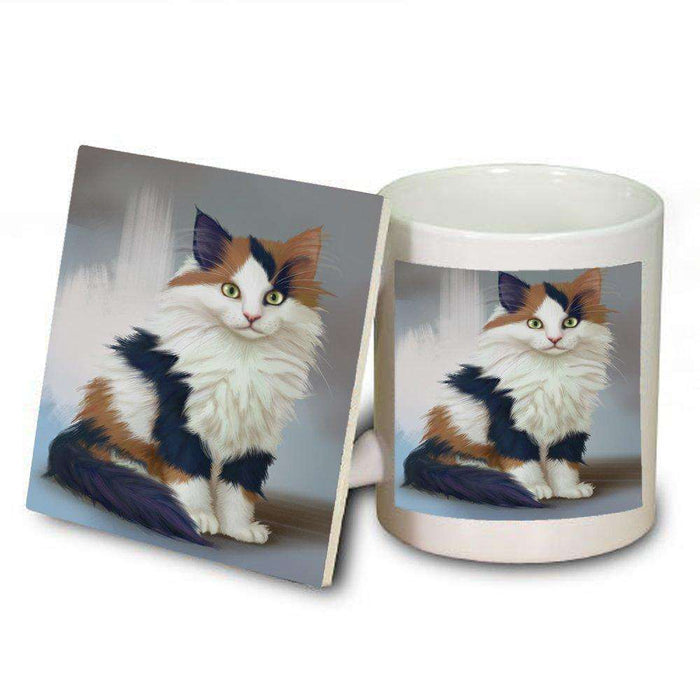 Calico Kitten Cat Mug and Coaster Set