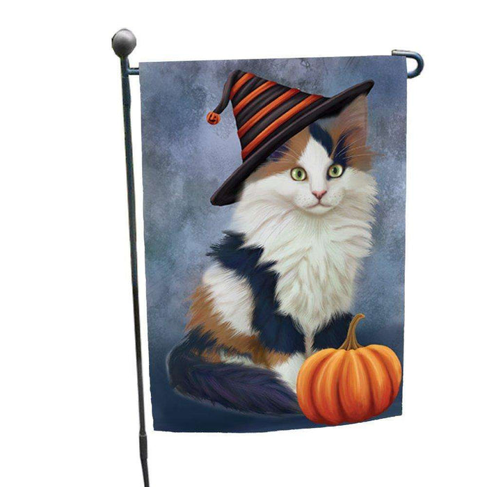 Calico Kitten Cat Wearing Witch Hat with Pumpkin Garden Flag