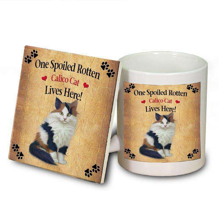 Calico Kitten Spoiled Rotten Cat Mug and Coaster Set