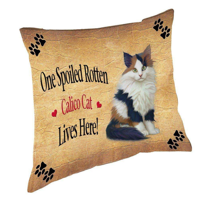 Calico Kitten Spoiled Rotten Cat Throw Pillow