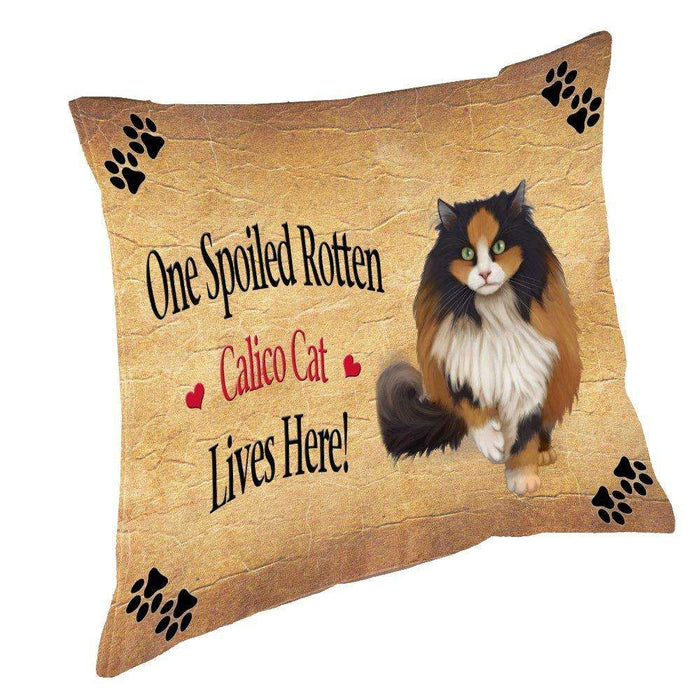 Calico Spoiled Rotten Cat Throw Pillow