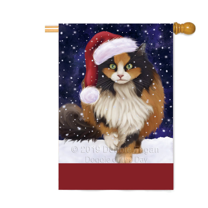 Personalized Let It Snow Happy Holidays Calico Cat Custom House Flag FLG-DOTD-A62360