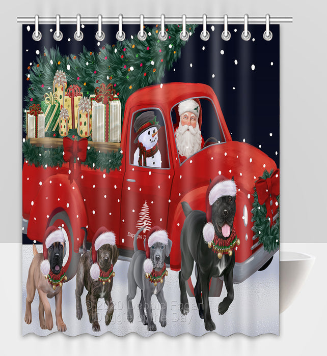 Christmas Express Delivery Red Truck Running Cane Corso Dogs Shower Curtain Bathroom Accessories Decor Bath Tub Screens