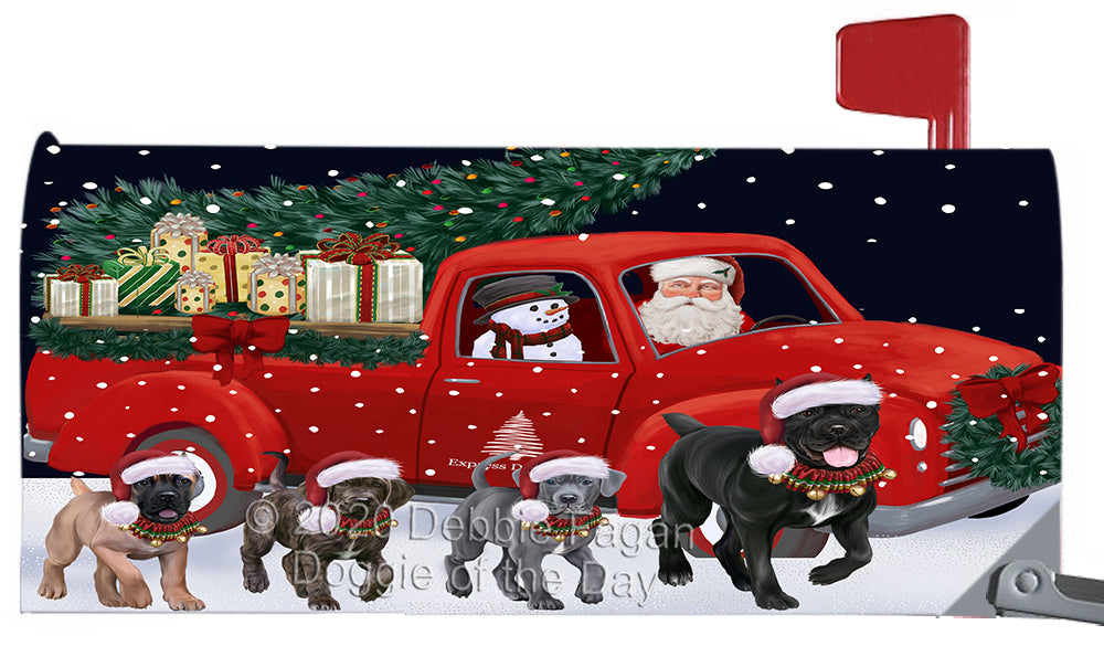 Christmas Express Delivery Red Truck Running Cane Corso Dog Magnetic Mailbox Cover Both Sides Pet Theme Printed Decorative Letter Box Wrap Case Postbox Thick Magnetic Vinyl Material