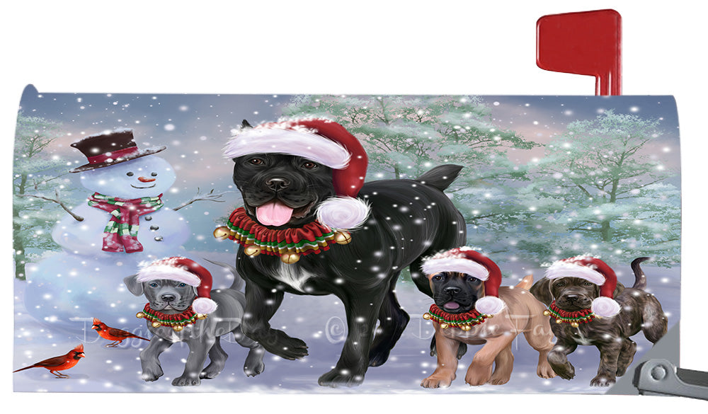 Christmas Running Family Cane Corso Dogs Magnetic Mailbox Cover Both Sides Pet Theme Printed Decorative Letter Box Wrap Case Postbox Thick Magnetic Vinyl Material