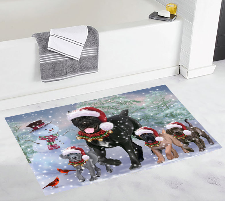 Christmas Running Fammily Cane Corso Dogs Bath Mat